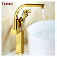 Fyeer factory price brass pull out sprayer durable kitchen faucet with gold plated