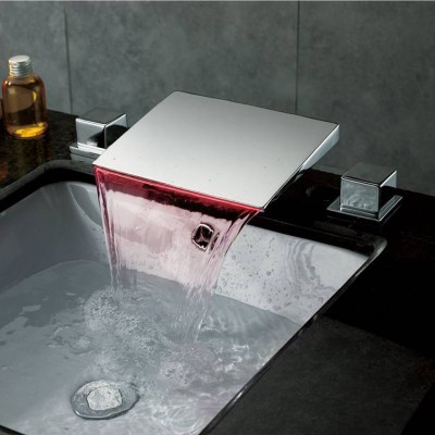 Fashion deck mount polished hydro power led vessel sink waterfall faucet