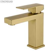 Saudi Arabia market stainless steel brush gold square SUS304 basin water tap mixer faucet for bathroom