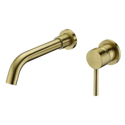 Brushed gold brass wall mounted wash bathroom wall mount basin mixer taps faucet