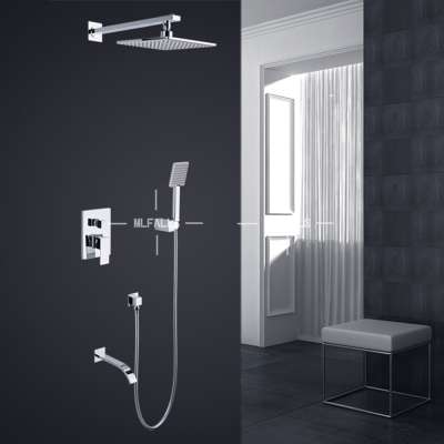 Chrome silver bathroom shower hot and cold shower mixer in wall mounted rain concealed shower set