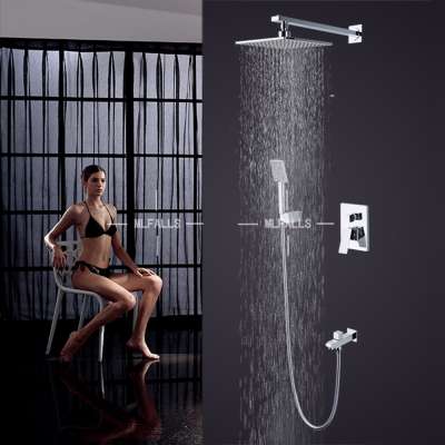 Chrome wall mounted ABS rainfall concealed hidden shower set with handshower modern