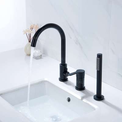 Black 3-hole bathtub faucet high-grade brass bathroom faucet with hand shower