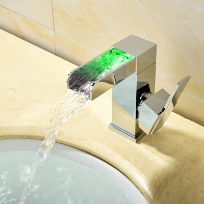 Bathroom Toilet Basin Brass Faucet Basin Faucet Waterfall Faucet with LED Light