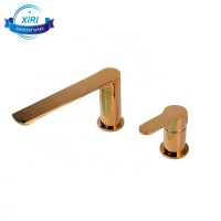 New Arrival Luxury Gold Brass Deck-mounted Two-hole Bathroom Basin Sink Faucet Lavatory Cold Hot Water Mixer Tap XR1416