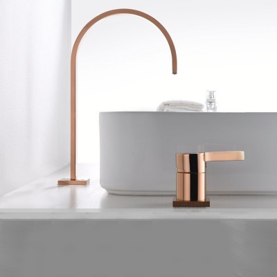 Deck Mounted Single Handle Bathroom Mixer Tap Sink Faucet Rose Gold Waterfall Wash Basin Mixer Tap