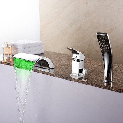 Hot Sale 3 Hole Deck Mount Waterfall Spout Bathtub Faucet with Handheld Shower Faucet mixer tap