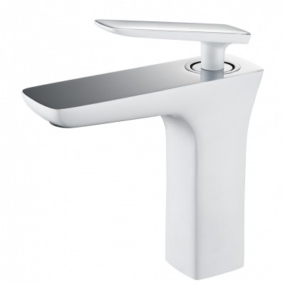 Brass Wash Basin Mixer Taps Faucet for Bathroom Single Hole Cold and Hot Water Tap Modern White Washroom Faucet